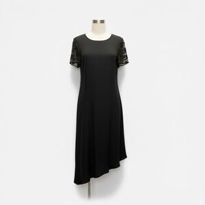 Donna Morgan Vintage Black Silk Beaded Sheer Sleeve Asymmetric Hem Dress 10